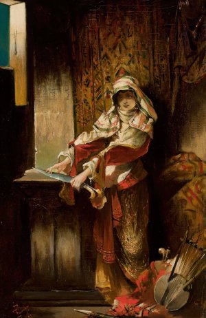 Mauritanian woman sharpening a yatagan by Franciszek Zmurko Oil Painting