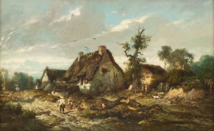 Autumn landscape with cottage by Franck Brissot Oil Painting