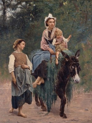 Italian Peasant Family by Francois Alfred Delobbe Oil Painting
