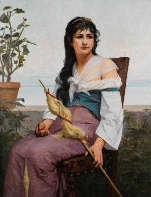 La Fileuse by Francois Alfred Delobbe Oil Painting