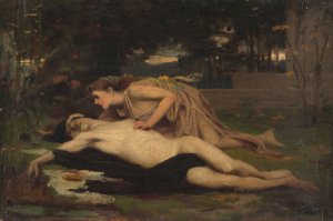 Pyrame et Thisbe by Francois Alfred Delobbe Oil Painting