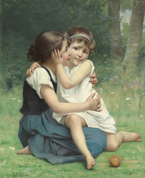 Main Product Photo of Sisterly Love  Painting by Francois Alfred Delobbe