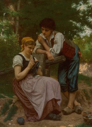 The demure maiden by Francois Alfred Delobbe Oil Painting