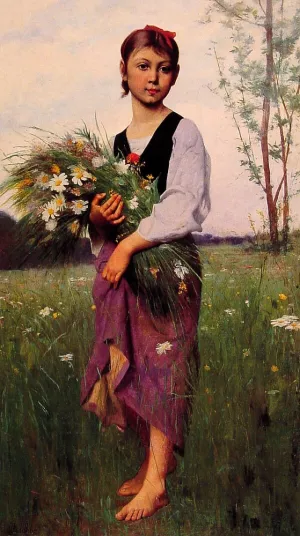 The Flower Picker by Francois Alfred Delobbe - Oil Painting Reproduction