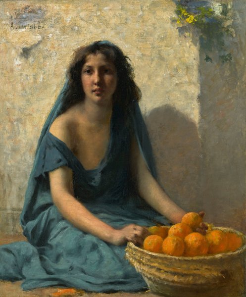 Main Product Photo of The orange seller Painting by Francois Alfred Delobbe