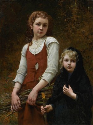 The Wood Gatherers by Francois Alfred Delobbe Oil Painting