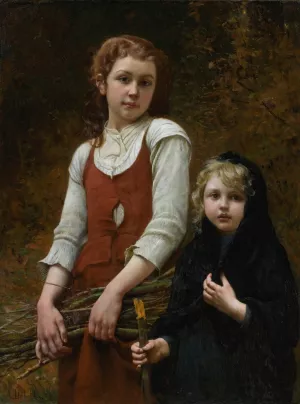 The Wood Gatherers by Francois Alfred Delobbe Oil Painting