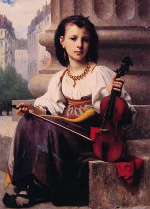 The Young Musician by Francois Alfred Delobbe Oil Painting