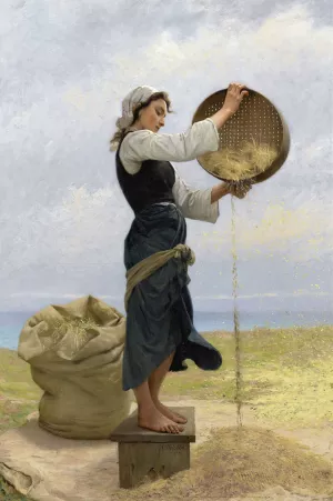 Woman Sifting by Francois Alfred Delobbe Oil Painting