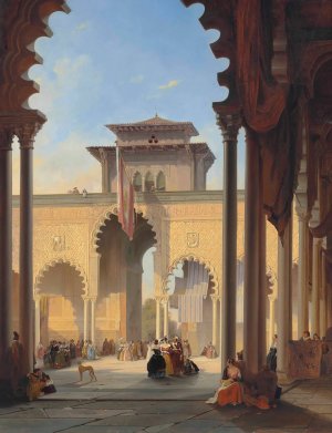 Court Of The Lions, The Alhambra, Granada by Francois Antoine Bossuet Oil Painting