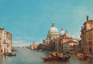 Venice, a view of the Grand Canal with Santa Maria della Salute by Francois Antoine Bossuet Oil Painting