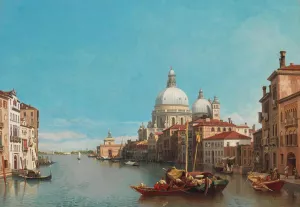 Venice, a view of the Grand Canal with Santa Maria della Salute by Francois Antoine Bossuet Oil Painting