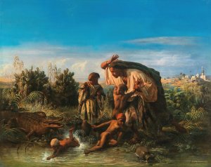 Scene on the Nile, a Family is Attacked by a Crocodile by Francois-Auguste Biard Oil Painting