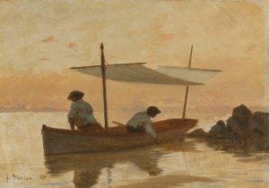 Boat Of The Artist Anchoring Near The Beach Of Dorigny by Francois Bocion Oil Painting