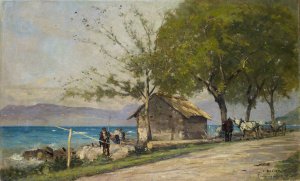 Lakeside Road In Tourronde On Lake Geneva by Francois Bocion Oil Painting