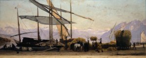 Unloading The Hay In Ouchy by Francois Bocion Oil Painting