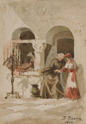 A seated monk with a standing acolyte by Francois Bonvin Oil Painting