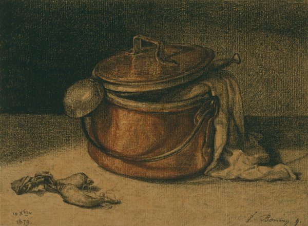 Still Life with a Copper Pot and Ladle  by Francois Bonvin - Hand-Painted Oil Painting Reproduction