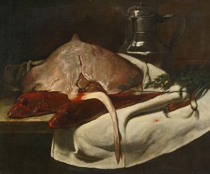 Still Life With Sting Ray And Red Mullets by Francois Bonvin Oil Painting