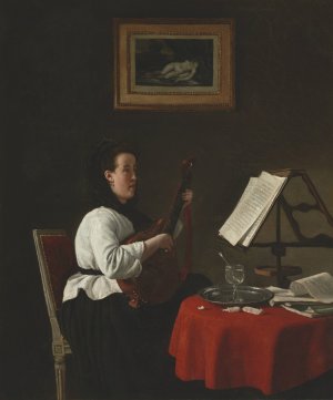 Young Woman with a Mandolin, Portrait of Louison KOhler by Francois Bonvin Oil Painting