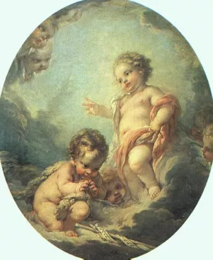 Christ and John the Baptist as Children by Francois Boucher Oil Painting