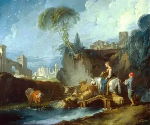 Crossing the Bridge by Francois Boucher Oil Painting