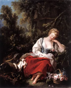 Dreaming Shepherdess by Francois Boucher Oil Painting