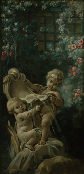 Fontaine avec deux amours dont l'un est agenouille by Francois Boucher Oil Painting