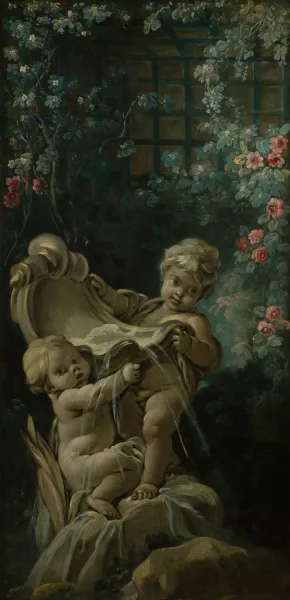 Fontaine avec deux amours dont l'un est agenouille by Francois Boucher Oil Painting