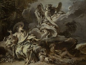 Hagar And Ishmael In The Desert With The Angel by Francois Boucher Oil Painting