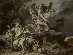 Hagar And Ishmael In The Desert With The Angel by Francois Boucher Oil Painting