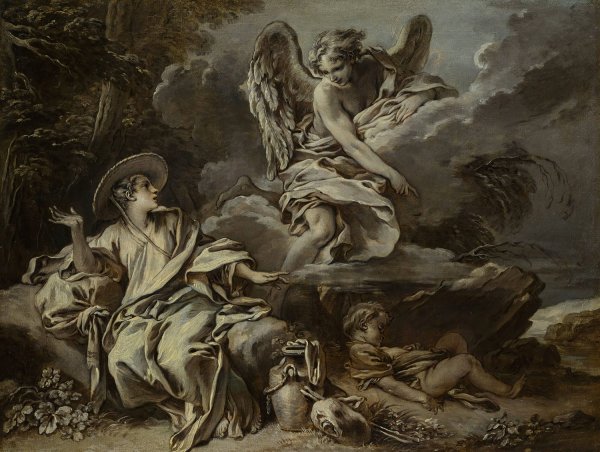 Main Product Photo of Hagar And Ishmael In The Desert With The Angel Painting by Francois Boucher