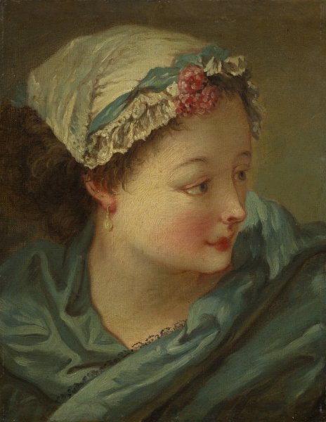 Head of a Young Woman  by Francois Boucher - Hand-Painted Oil Painting Reproduction