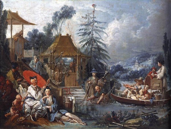 La Peche Chinoise by Francois Boucher - Hand-Painted Oil Painting Reproduction