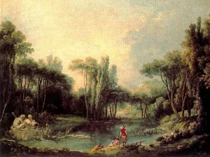 Landscape Near a Pond by Francois Boucher - Oil Painting Reproduction