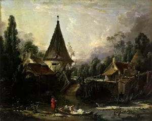 Landscape Near Beauvais by Francois Boucher Oil Painting