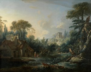 Landscape with a Water Mill by Francois Boucher Oil Painting