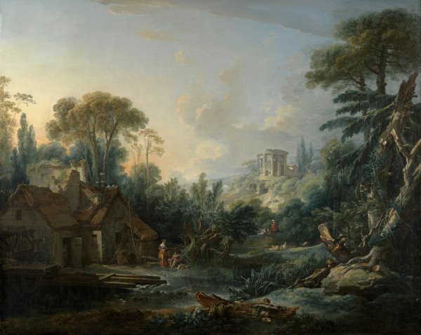 Main Product Photo of Landscape with a Water Mill Painting by Francois Boucher