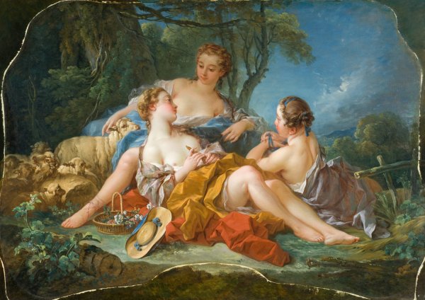 Les Confidences Pastorales  by Francois Boucher - Hand-Painted Oil Painting Reproduction