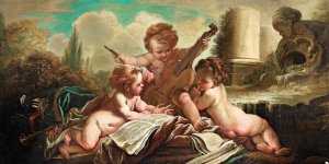 Les Petits Oiseleurs, Les Enfants Musiciens by Francois Boucher Oil Painting