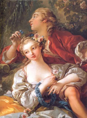 Lovers in a Park Detail by Francois Boucher - Oil Painting Reproduction