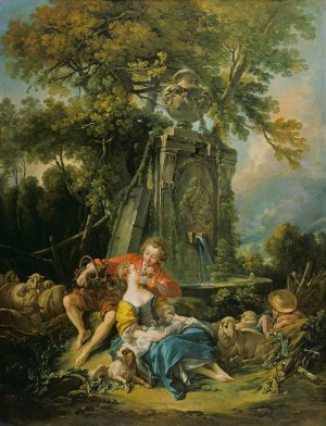 Pastoral with a Couple near a Fountain by Francois Boucher Oil Painting