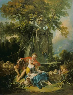 Pastoral with a Couple near a Fountain by Francois Boucher Oil Painting
