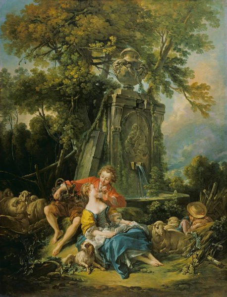 Main Product Photo of Pastoral with a Couple near a Fountain  Painting by Francois Boucher