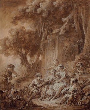 Pastorale au fluteur by Francois Boucher Oil Painting