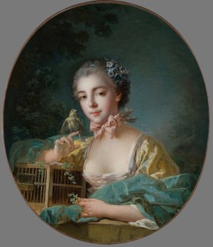 Portrait presume de Marie-Emilie Baudouin, fille du peintre by Francois Boucher Oil Painting