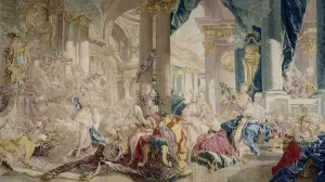 Psyche conduite par Zephyr dans le palais de l'Amour. Psyche montrant ses richesses a ses soeurs by Francois Boucher Oil Painting