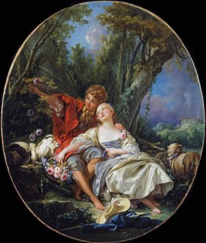 Shepherd and Shepherdess Reposing by Francois Boucher Oil Painting