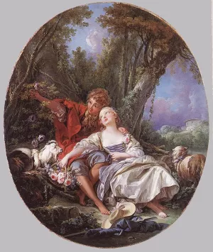 Shepherd and Shepherdess Reposing by Francois Boucher - Oil Painting Reproduction