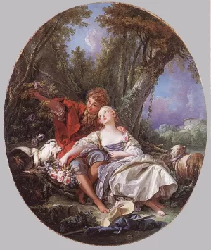 Shepherd and Shepherdess Reposing Oil painting by Francois Boucher